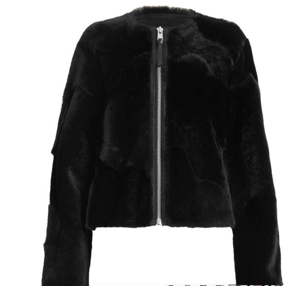 NEW AllSaints Hania Sheepskin Jacket in Black Size L #DC571